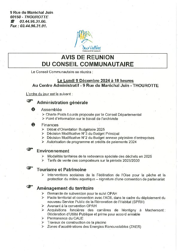 Ordre du jour du 9 décembre 2024