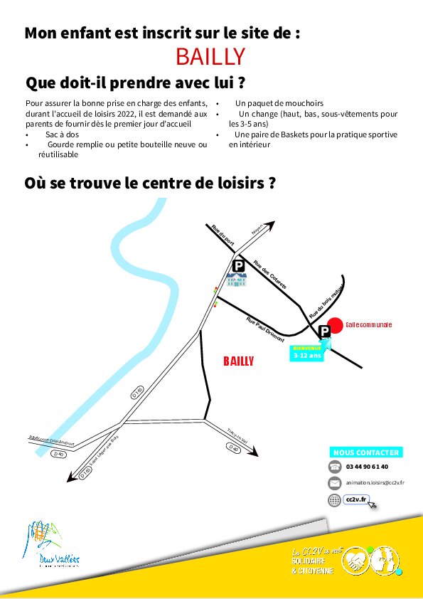 Accès Centre de loisirs BAILLY