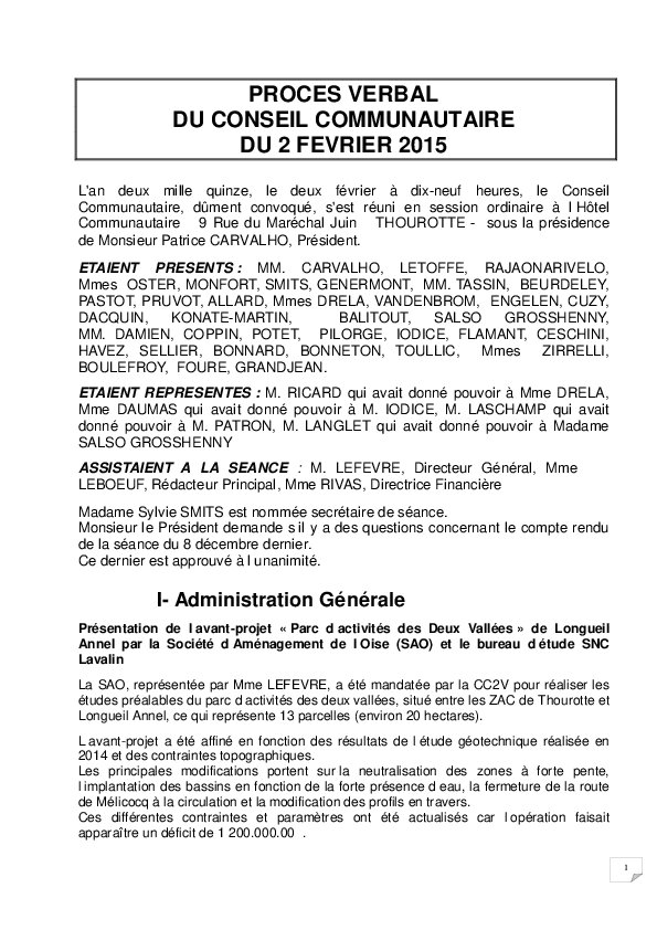 Conseil Communautaire du 2 février 2015