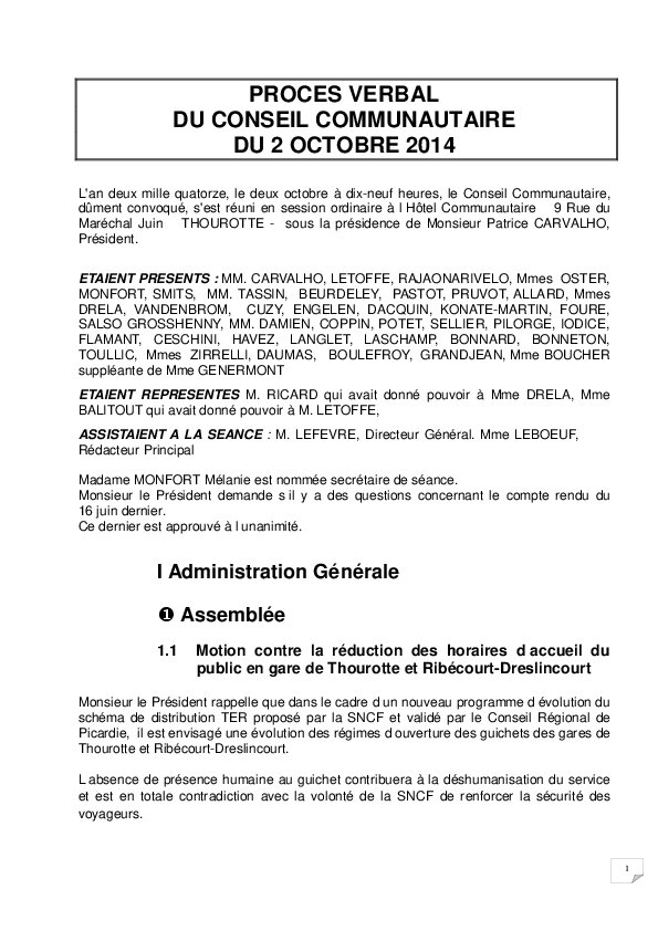 Compte rendu du Conseil Communautaire du 2 octobre 2014