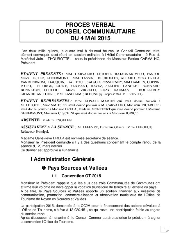 Conseil Communautaire du 4 mai 2015