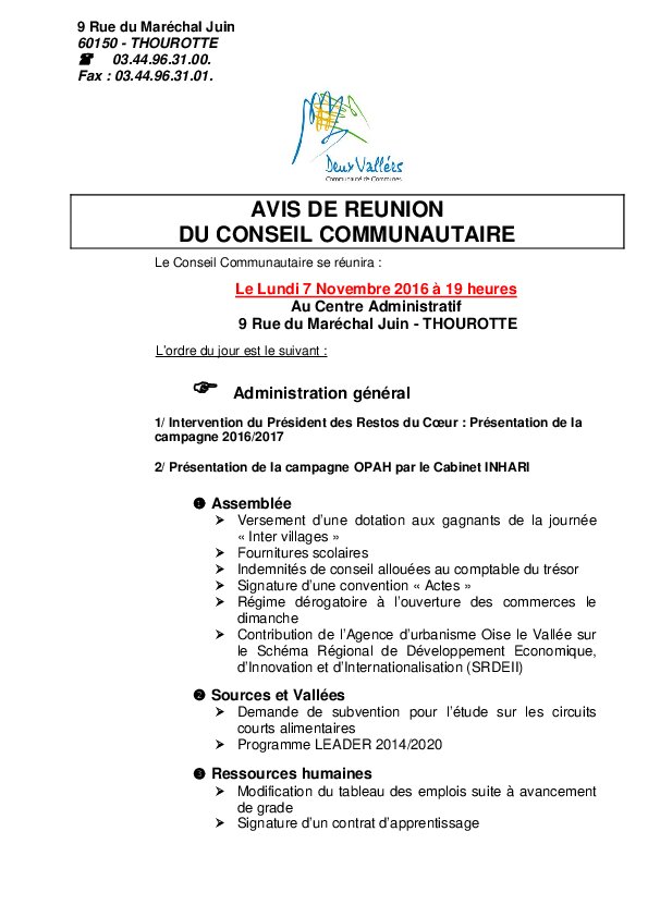 Conseil Communautaire du 7 novembre 2016