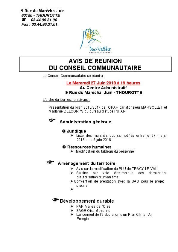 Ordre du jour du CC du 27 juin 2018