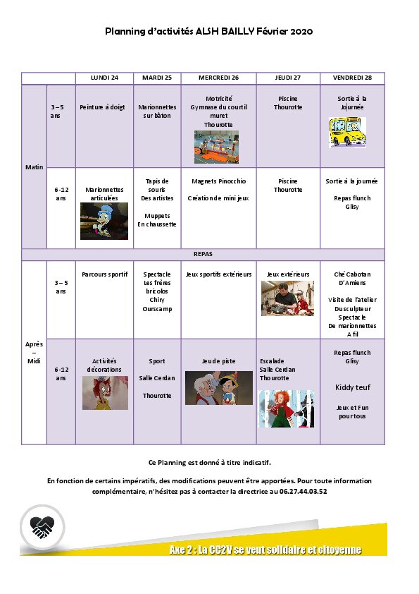 PLANNING D'ACTIVITÉS DU CENTRE DE LOISIRS DE BAILLY HIVER S2