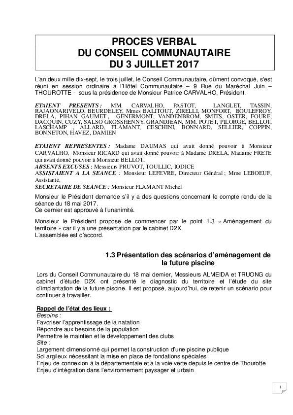Compte rendu du Conseil Communautaire du 3 juillet 2017