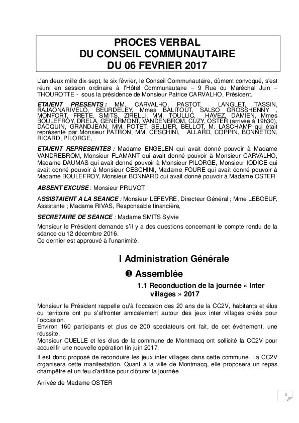 Compte rendu du Conseil Communautaire du 6 février 2017