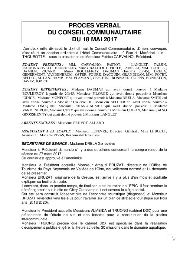 Compte rendu du Conseil Communautaire du 18 mai 2017