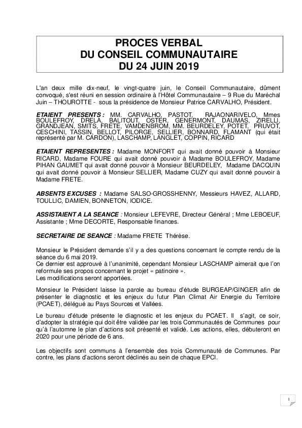Compte rendu du Conseil Communautaire du 24 juin 2019