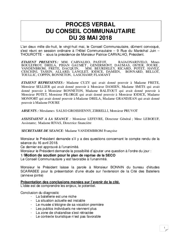 Compte rendu du Conseil Communautaire du 28 mai 2018