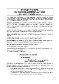 Procès verbal du Conseil Communautaire du 9 décembre 2024