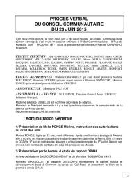 Compte rendu du Conseil Communautaire du 29 juin 2015