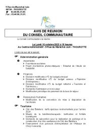 Ordre du jour du Conseil Communautaire du 16 octobre 2023