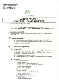 Ordre du jour du Conseil Communautaire du 18 mars 2024