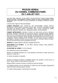 Procès verbal du Conseil Communautaire du 3 juillet 2023