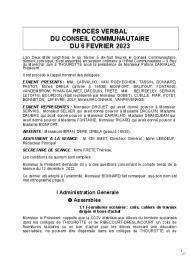 Procès verbal du Conseil Communautaire du 6 février 2023