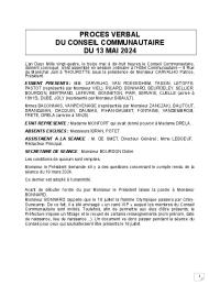 Procès verbal du Conseil Communautaire du 13 mai 2024