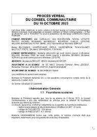 Procès verbal du Conseil Communautaire du 16 octobre 2023