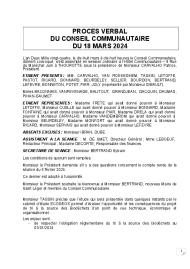 Procès verbal du Conseil Communautaire du 18 mars 2024